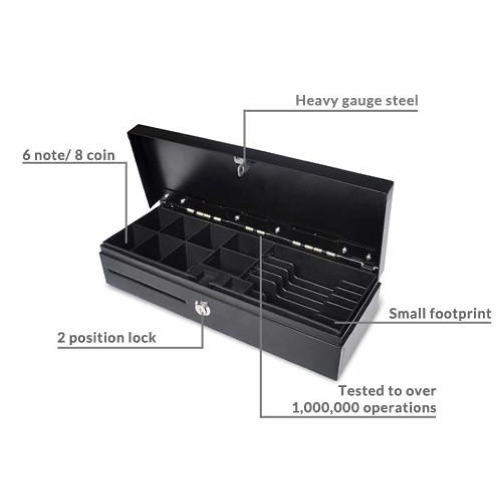 Compact Flip Top Cash Drawer (6 Note/8 Coin/ 46x17x10cm)