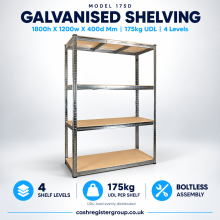 Galvanised Garage Shelving | 1800h X 1200w X 400d Mm | 175kg UDL | 4 Levels