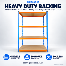 Extra Heavy Duty Storage Racking | 1800h X 1200w X 450d Mm | 300kg Max Weight Per Shelf | 4 Levels