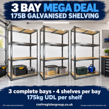 175B Galvanised Garage Shelving – 3 Bay Mega Deal | 175kg Per Shelf