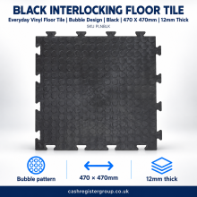 Everyday Vinyl Floor Tile | Bubble Design | Black | 470 X 470mm | 12mm Thick