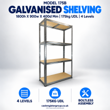 Galvanised Garage Shelving | 1800h X 900w X 400d Mm | 175kg UDL | 4 Levels