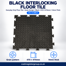 Everyday Vinyl Floor Tile | Grain Design | Black | 470 X 470mm | 14mm Thick